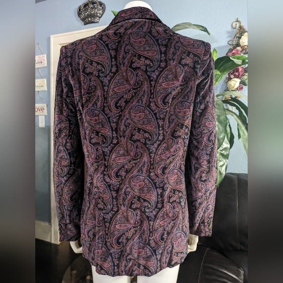 Vintage The Towner Velvet Paisley Print Fully Lined Slim Fit Blazer Jacket 7/8 - Picture 4 of 12